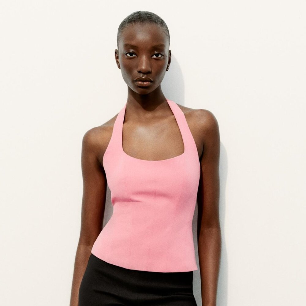 ZARA Pink Fitted Halter Top